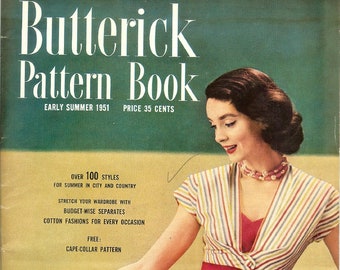 Vintage 1950s Butterick Pattern Book (Early Summer 1951 Catalog - 64 Pages) Instant Digital Download Digital 1950s Fashion 1950s Style