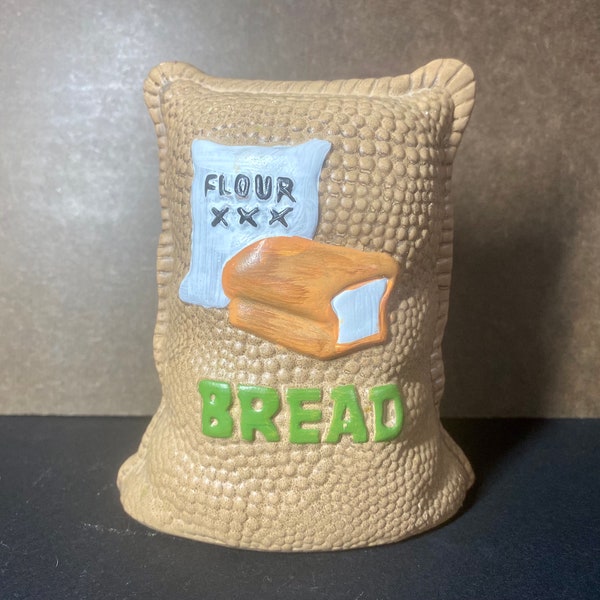 Vintage Coin Bank (Mount Clemens Pottery Burlap Sack - Bread) - Farm Ceramic Bank Vintage Burlap Kitchen Bank Ceramic Farm Pottery Farm