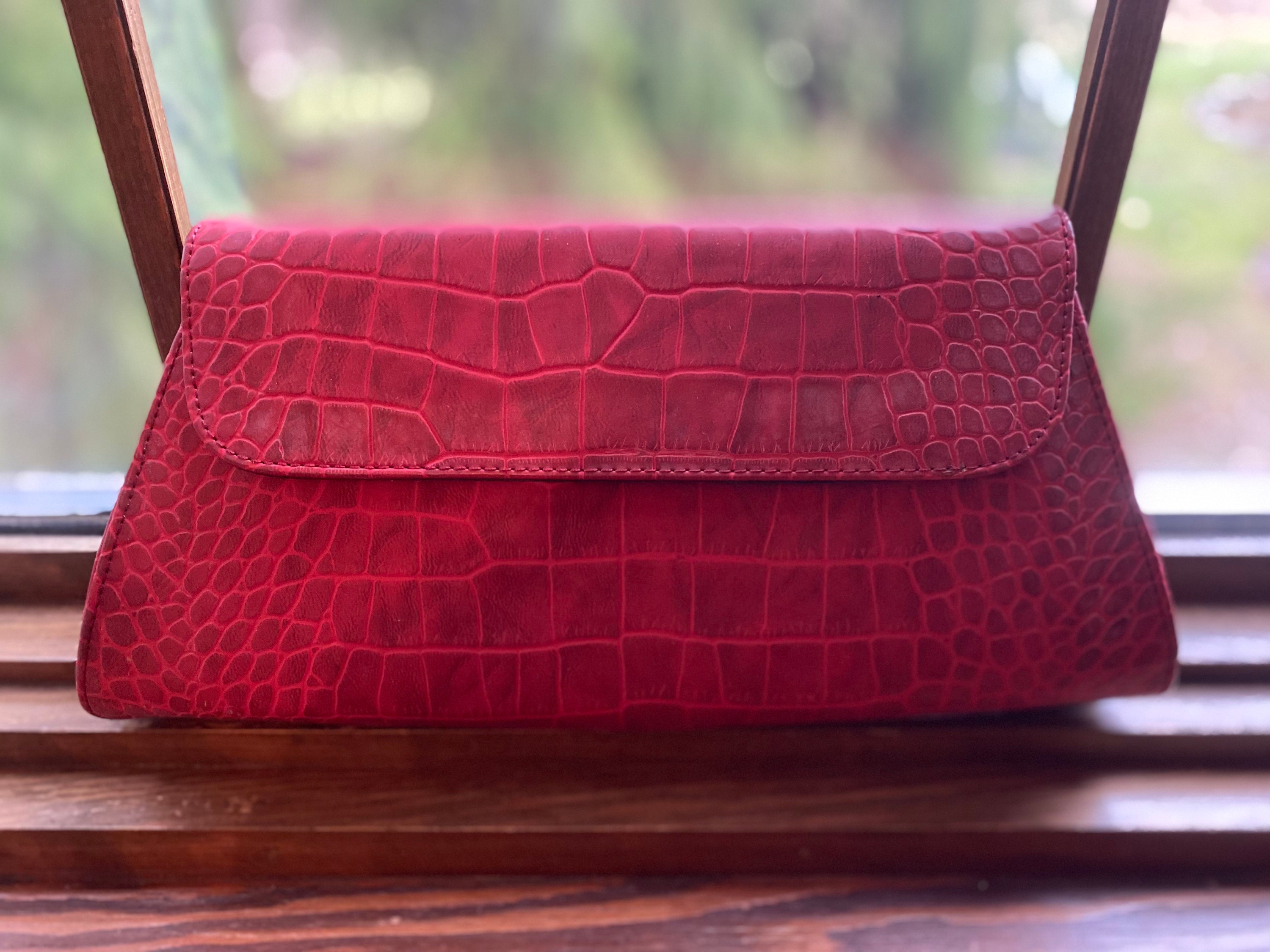 100% GENUINE CROCODILE LEATHER HANDBAG CLUTCH BAG PURSE RED NEW