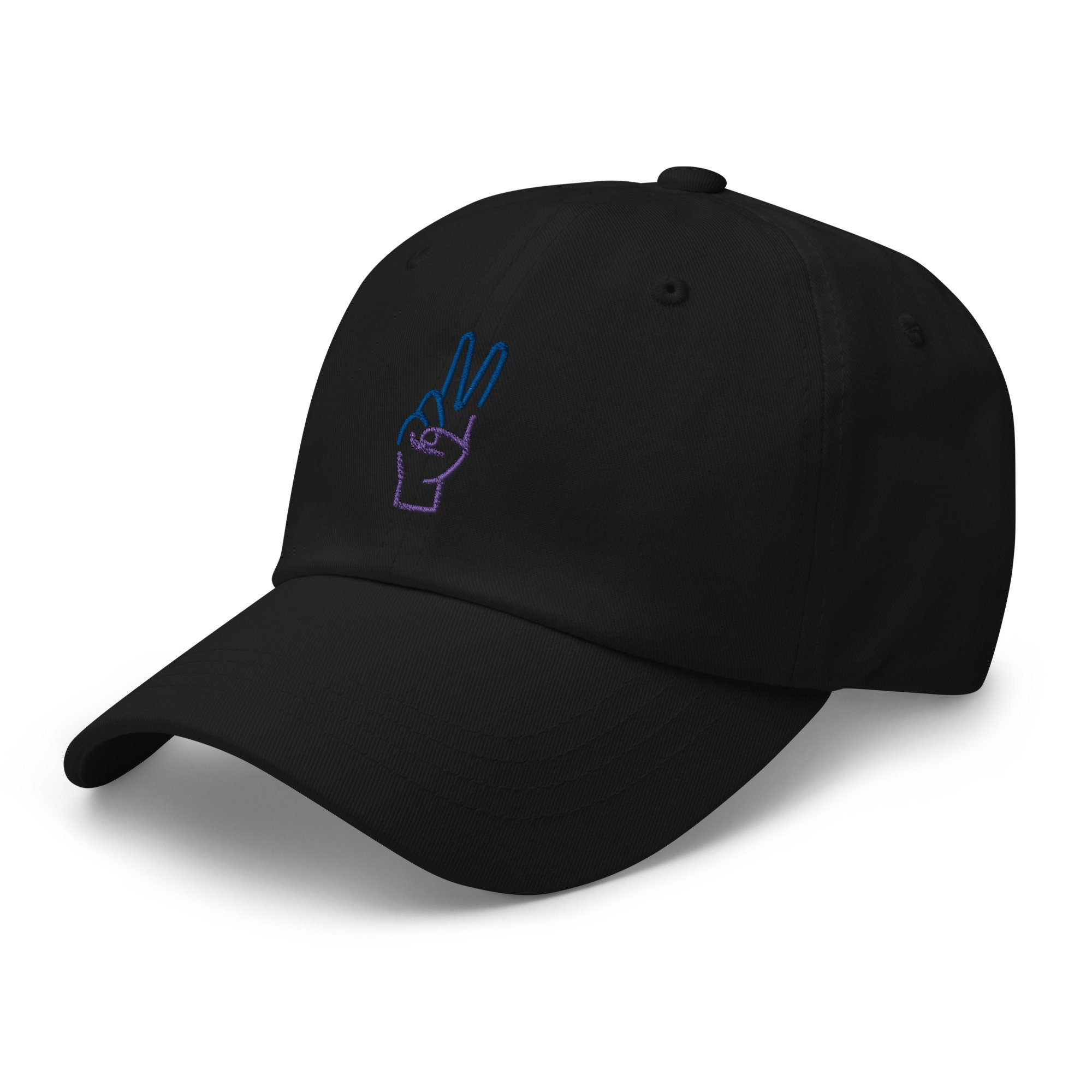 Peace Sign Caps Peace Sign Hand Dad Hat / Baseball Cap - Black Dad Hat Black Peace Sign ...