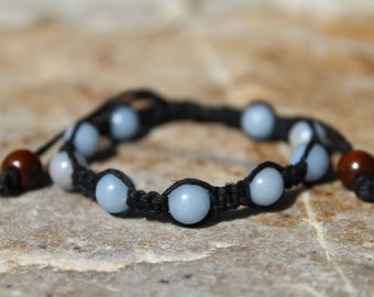 Angelite Gemstone Hemp Macrame Bracelet, Adjustable Energy Jewelry