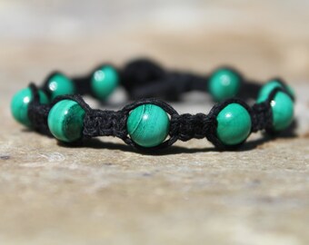 Malachite Gemstone Hemp Bracelet ~Self Confidence ~Overcome Fears ~Heal Emotional Trauma ~Promotes Empathy and Friendships