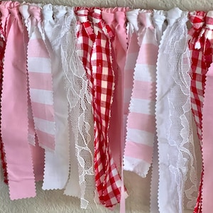 Red Gingham Fabric Banner Red Gingham Fabric Banner Red and White Gingham Fabric Banner Gingham Fabric Garland Strawberry Picnic Theme Pink