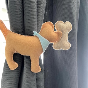 Felt Puppy Curtain Tie Back: Hand-Stitched Dog Nursery Decor