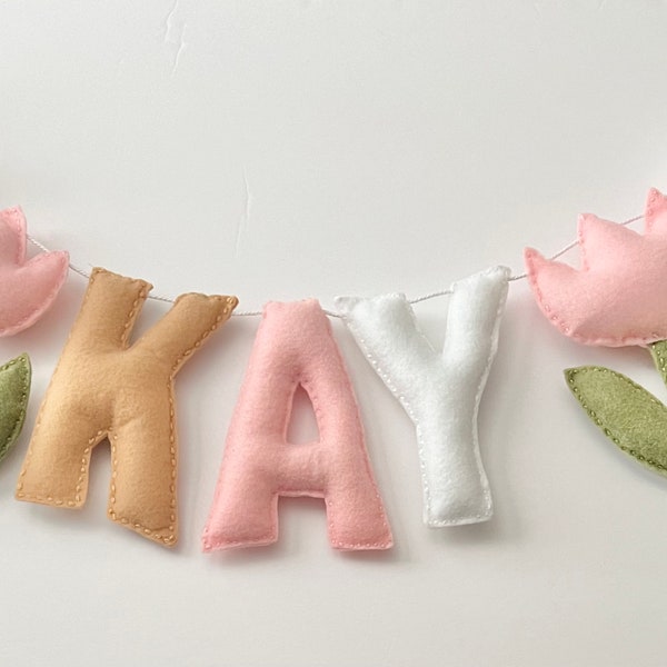 Tulip Girls Name Banner//flower name banner•flower name garland• name banner•name garland•nursery name banner•name garland•girls banner