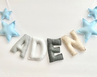 Custom Boy Nursery Name Banner boy Name garland name Banner Felt Name Garland Felt Name Boys Room Banner Boys Garland Felt Name banner