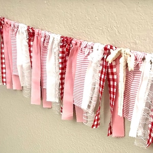 Gingham Red Fabric Banner red gingham banner strawberry shortcake garland Red gingham Banner Gingham Garland Banner red banner red garland