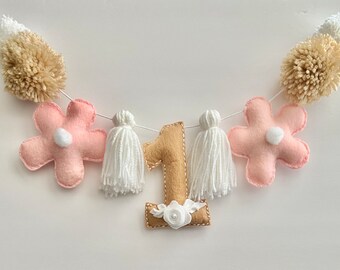 1st Bday Pink Daisy highchair Banner Highchair Garland First Birthday Birthday Daisy Pink Daisy Birthday Highchair Birthday Pink