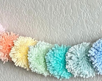 Pastel Rainbow PomPom Garland: Nursery Banner, Girls Room Decor