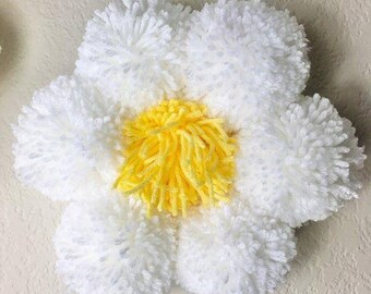 Pom Pom Daisy Wall Decor, Pastel Nursery Flower (10 Inch)