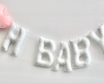 Oh Baby! Pastel Pink Felt Baby Banner: Hand Stitched Nursery Garland Baby Shower Banner Bany Shower Garland