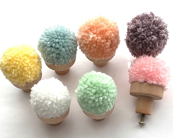 Pastel Nursery//•dresser knobs•PomPom Knobs, •Modern Nursery•Cabinet Knobs•Kids Furniture •Dresser Knobs•Boho kids•Kids Room•PomPom knobs