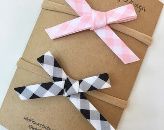 Gingham Hand Tied Bows, Hand Tied Bow, School Girl Bow, Baby Bows, Baby Bow Headbands, Baby Bows Clips