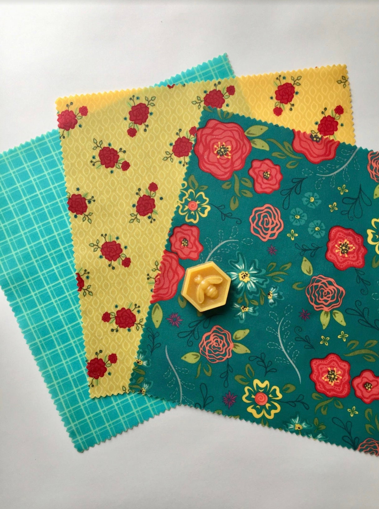 Beeswax Wraps/ set of 3/ Floral Fabrics as shown/ 10 inch Etsy