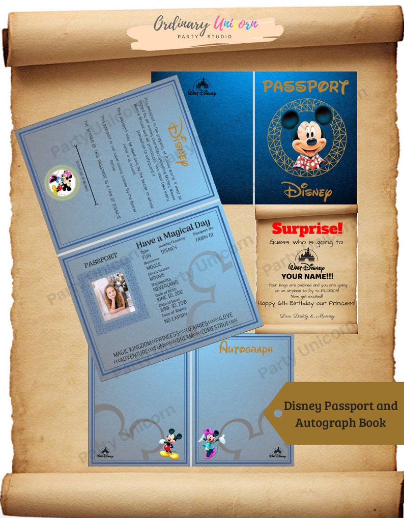 Disney Mickey Mouse Passport and Autograph Book Surprise Disney Trip