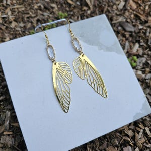 Fairy Wing Earrings Gold Tone | Crystal Accent Fantasy Jewelry | Boho Festival Earrings | Woodland Fairy Gift
