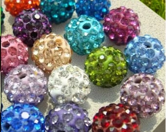 Rhinestone Bubblegum Beads, Beading Supplies,8mm 10mm Acrylic Beads in Bulk, Gumball Beads, Colors to choose from DIY Accessories 50pcs