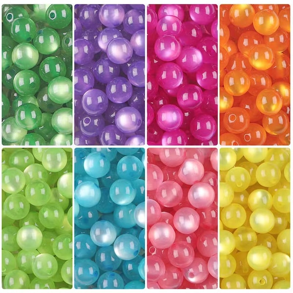 50pcs Dream Girl Starry Sky Flowing Light Résine Lisse Ronde Perle 6mm 8mm multicolore Résine agate perle Couleurs à choisir parmi les accessoires de bricolage