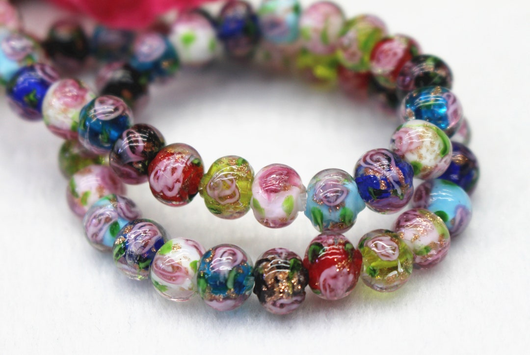 Retro Style Beads Mixed Flower Glaze Round Jewelry Accessories