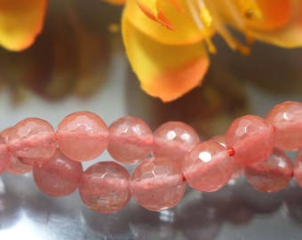 Natural 128 Faceted Cherry Quartz Round Beads,Cherry Quartz Beads supply.15" strand, 6mm 8mm 10mm 12mm