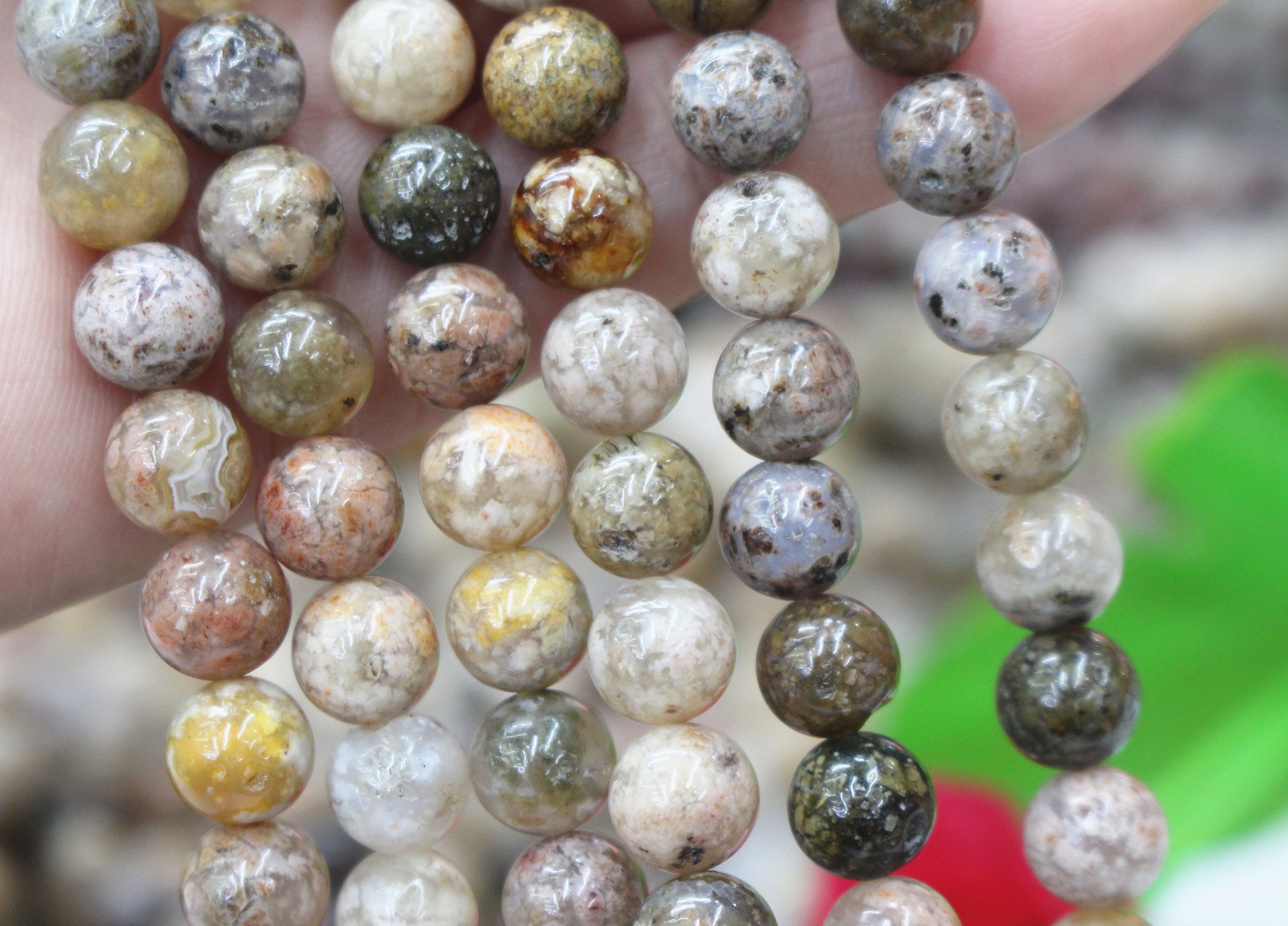 Natural pink moss agate Beads 8mm 10mm smooth round gemstone | Etsy