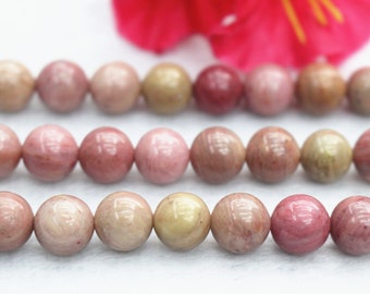 Cuentas redondas lisas de rodonita rosa natural, 6 mm, 8 mm, 10 mm y 12 mm. Suministro de cuentas de piedras preciosas naturales. Tira de 15 pulgadas. Accesorios para bricolaje.