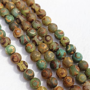 Natural brown green Dzi Agate Round Beads,6mm 8mm 10mm 12mm Tibetan Agate Beads,Mala Antique Boho Black Eye Beads supply,15&quot; strand