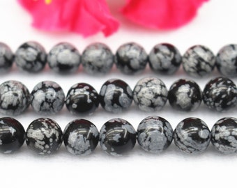6mm 8mm 10mm Natural Snowflake Obsidian Smooth Round Beads,Snowflake Obsidian Beads wholesale supply,15" strand
