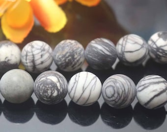 Natural Matte Black Picasso Jasper Gemstone Round Beads,6mm 8mm 10mm 12mm 14mm Natural Matte beads supply.15" strand