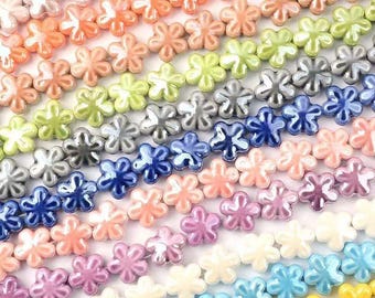 20pcs green pink blue purple Ceramic Porcelain Loose Beads Shiny Glazed Flower Shape Bead,12mm 18mm Colors to choose from DIY Accessories