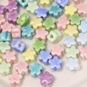 20pcs green pink blue purple Ceramic Porcelain Loose Beads Shiny Glazed Flower Shape Bead,Colors to choose from DIY Accessories 12mm