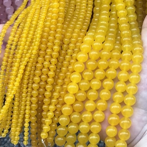 Yellow Jade Chalcedony smooth round Beads,4mm 6mm 8mm 10mm 12mm yellow Jade Beads 15&quot;strand DIY Accessories