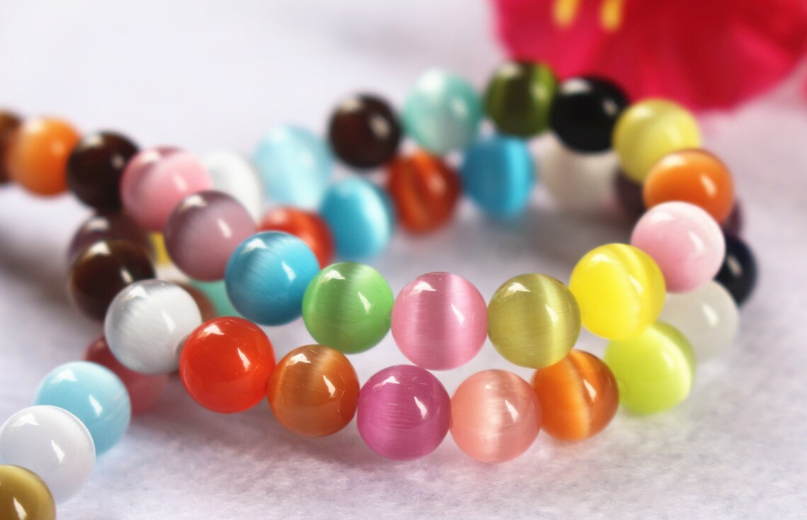 Mixed Round Cat's Eye Glass Beads 6mm Set of 20/40 Units - UK
