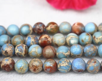 natural Blue Sea Sediment Jasper Gemstone Beads,6mm 8mm 10mm 12mm Blue Sea Sediment Jasper Beads,Beads wholesale supply,15" strand