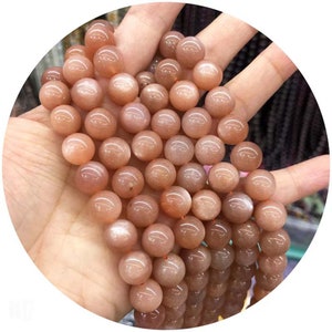 5A Natural Moonstone Beads,6mm 8mm 10mm 12mm orange Moonstone Smooth Round Beads.Loose stone bead 15" strand