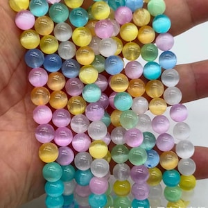 Natural Multicolor Selenite Smooth Round Beads,4mm 6mm 8mm 10mm Loose stone beads supply 15"strand DIY Handmade necklace