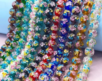 10pcs lampe travail fleur perles perles de verre glaçure perle conception bracelet à breloques perle à la main bricolage bracelets collier fait main perle chanceuse 10mm 12mm