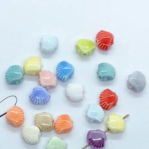 20pcs green pink blue purple Ceramic Porcelain Loose Beads Shiny Glazed shell Shape Bead,12mm Colors to choose from DIY Accessories