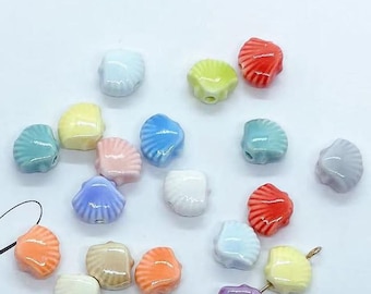 20pcs green pink blue purple Ceramic Porcelain Loose Beads Shiny Glazed shell Shape Bead,12mm Colors to choose from DIY Accessories