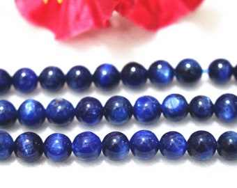 Perles rondes en cyanite bleue AAA, 6 mm 8 mm, Perles en cyanite bleues, vente en gros sur fil 40 cm (15 po.)