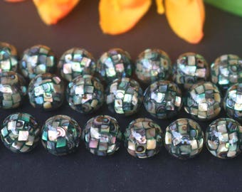 Natural Abalone Mosaic Round Beads,6mm 8mm 10mm 12mm Natural Abalone Mosaic Beads,Beads supply 15" strand