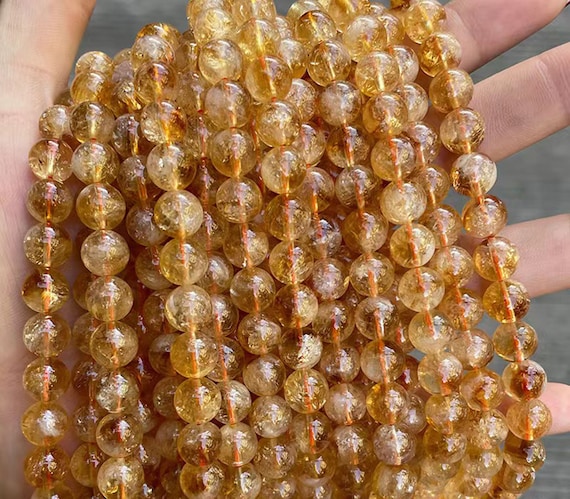 6mm 8mm 10mm Natural AA Yellow Citrine Quartz Loose Smooth Round