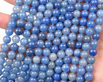 Cuentas de aventurina azul natural, lisas y redondas. Suministro de cuentas de piedras preciosas naturales. Tira de 15 pulgadas. Accesorios de bricolaje de 4 mm, 6 mm, 8 mm, 10 mm y 12 mm.