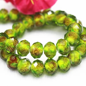 8 mm 10 mm 12 mm grün Floral Facettierte Rondell Perlen, Facettierte Blume Glas runde Perlen, Lampwork Glasblume Perlengroßverkauf