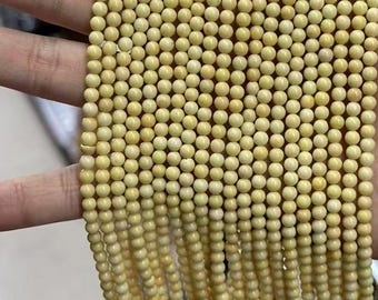 Cuentas redondas lisas de jade amarillo natural sólido, suministro de cuentas de piedras preciosas naturales, hilo de 15", accesorios de bricolaje de 4 mm, 6 mm, 8 mm, 10 mm y 12 mm.