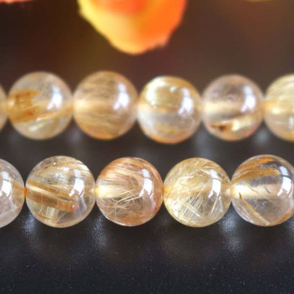 Smooth Round Beads,6mm 8mm 10mm 12mm Gold Rutile Quartz Beads,Quartz beads.15" strand