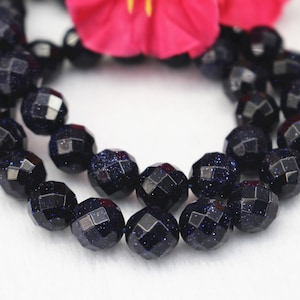 Natural 128 Faceted Blue Goldstone Round Beads,Blue Goldstone Beads supply.15&quot; strand, 6mm 8mm 10mm 12mm