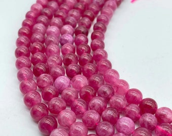 Optimiser les perles rondes lisses de tourmaline rose, perles de tourmaline, perles en pierre lâches 15" brin accessoires de bricolage 6 mm 8 mm 10 mm