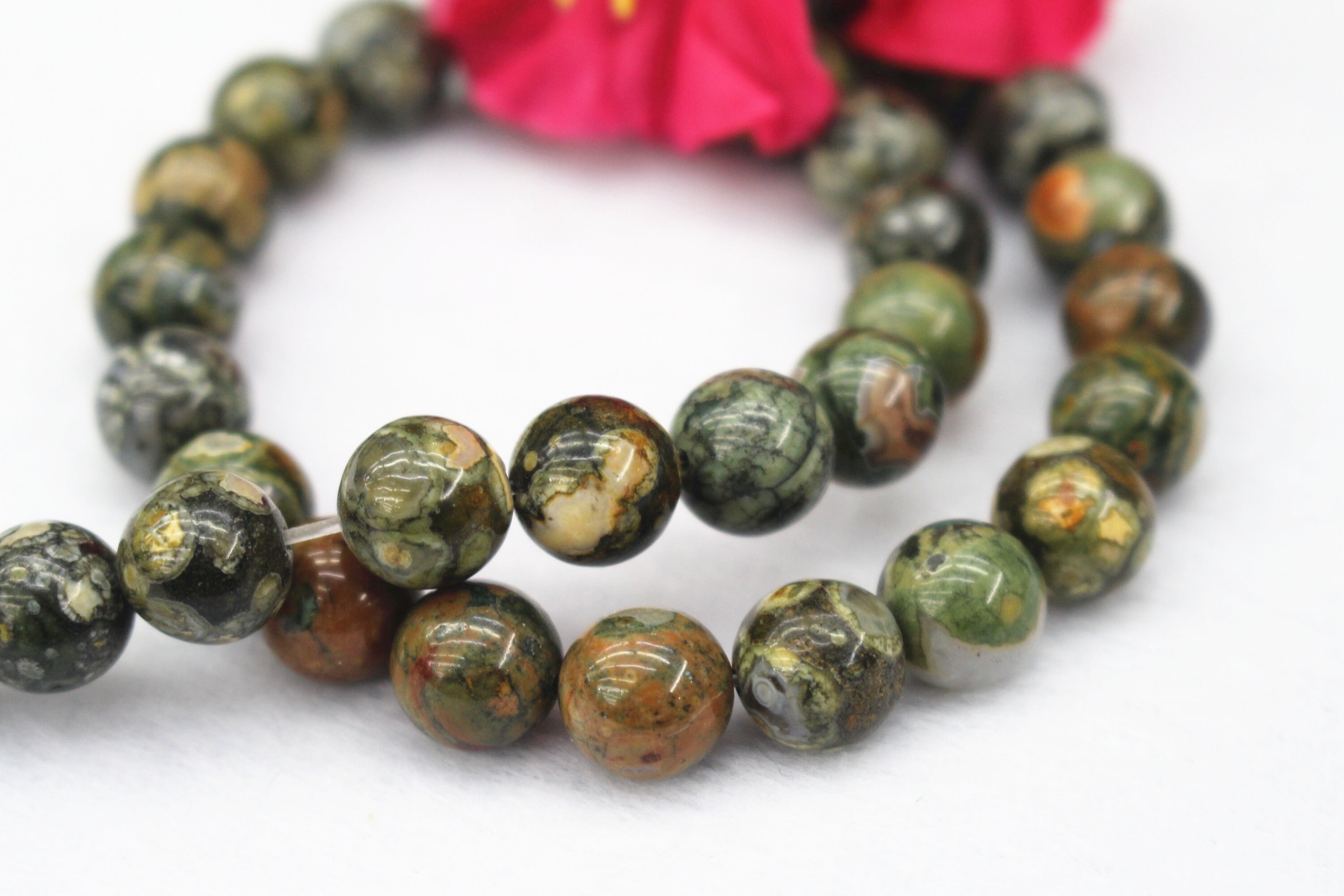 Round Pink Rhyolite 4mm 6mm 8mm 10mm 12mm Natural Birdseye Rhyolite Smooth Round Beads ...