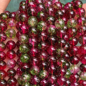 Natural Watermelon Crystal Smooth Round Beads 6mm 8mm 10mm 12mm Cherry Quartz Beads Loose stone bead supply.15" strand